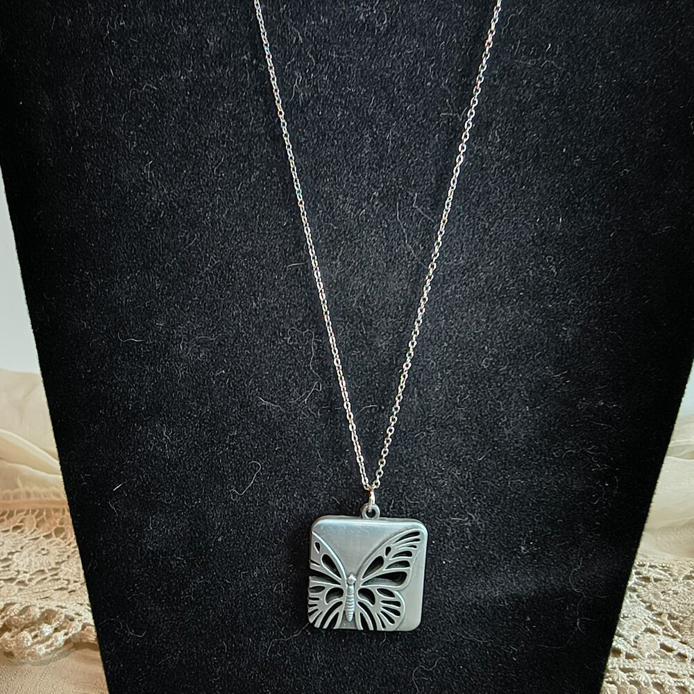 Silver Tone Always Be True Butterfly Necklace